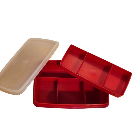 Vintage Tupperware Red Stow-N-Go Tote Box Craft Sewing Beads Tackle 767 768 769 - Picture 2 of 11